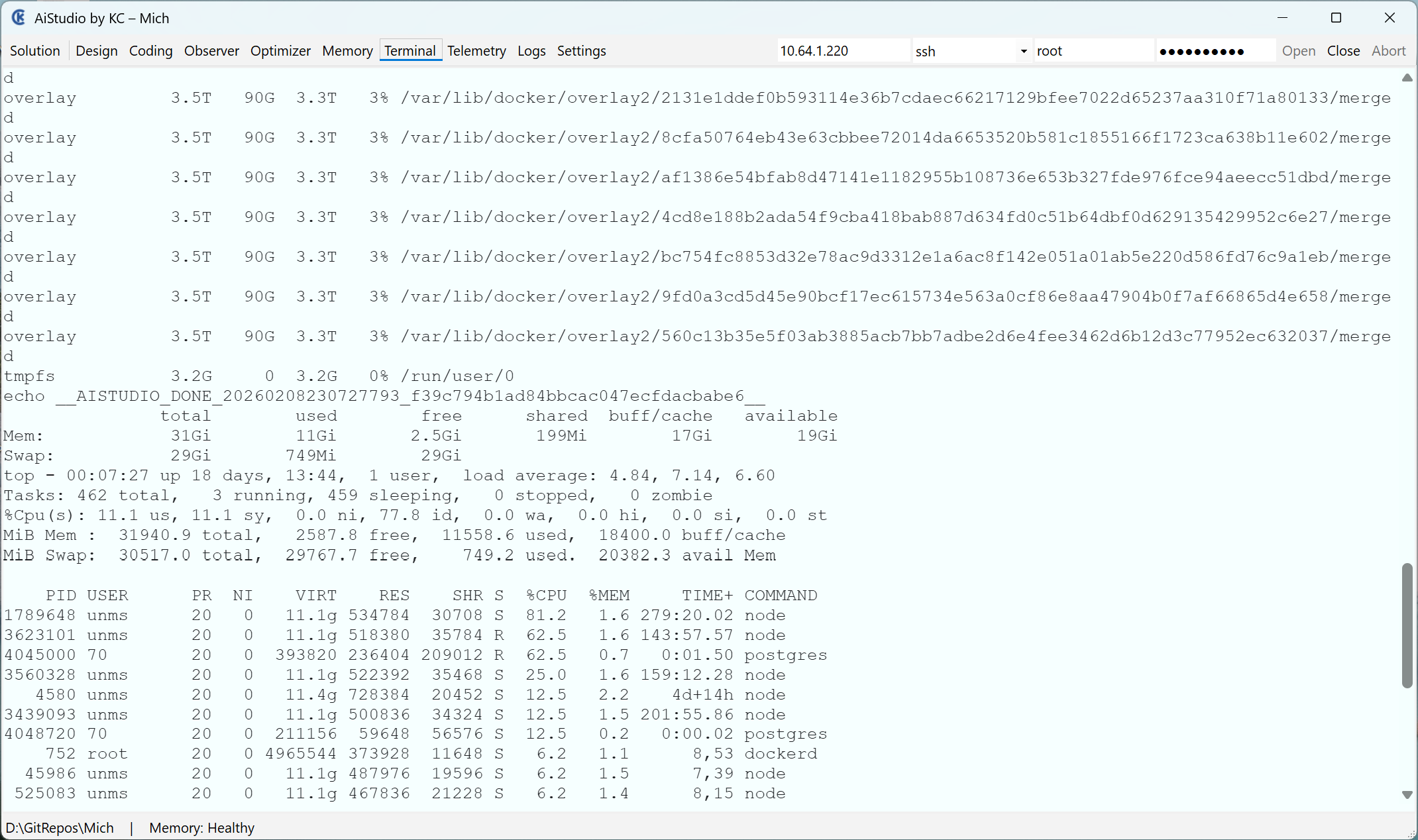 Debian in the terminal view